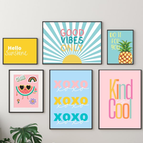 Colorful Teen Girl Bedroom or Dorm Art Good Vibes XOXO Pineapple Kind is Cool Wall Art Digital Download