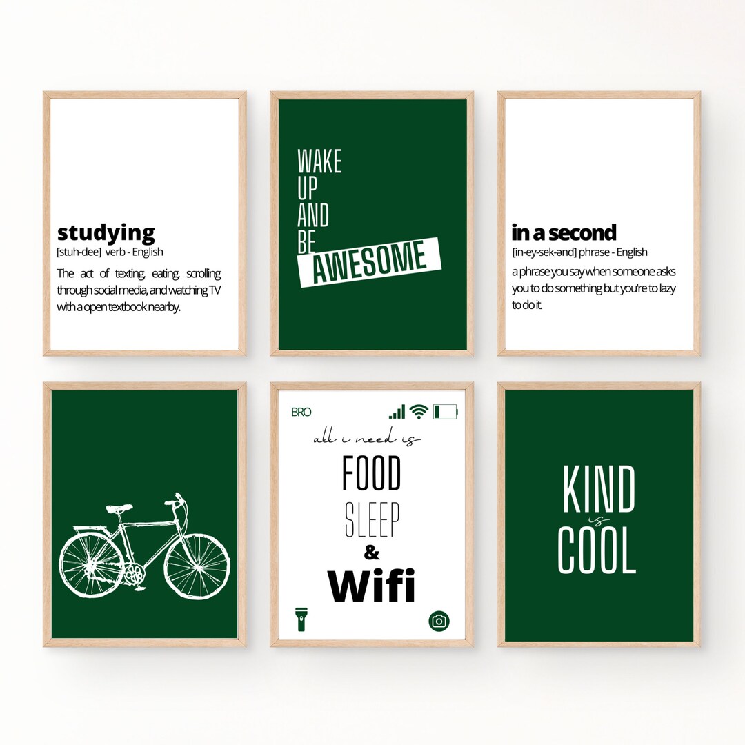 Minimalist Funny Teen Boy Hunter Green Wall Art Studying in a Sec Wifi