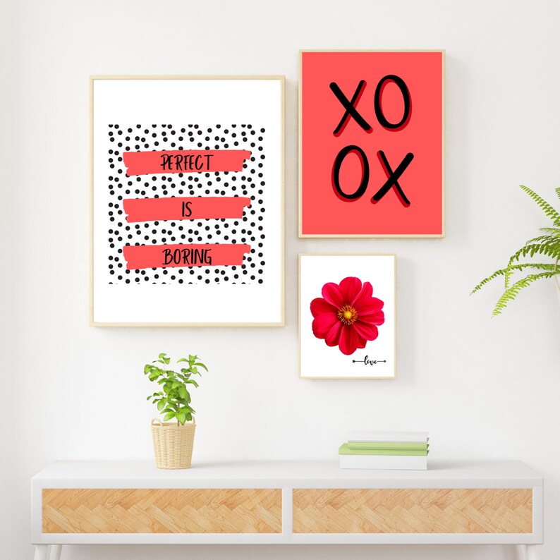 Pretty Girl Pink and Black Wall Art With Perfect is Boring XOXO Digital