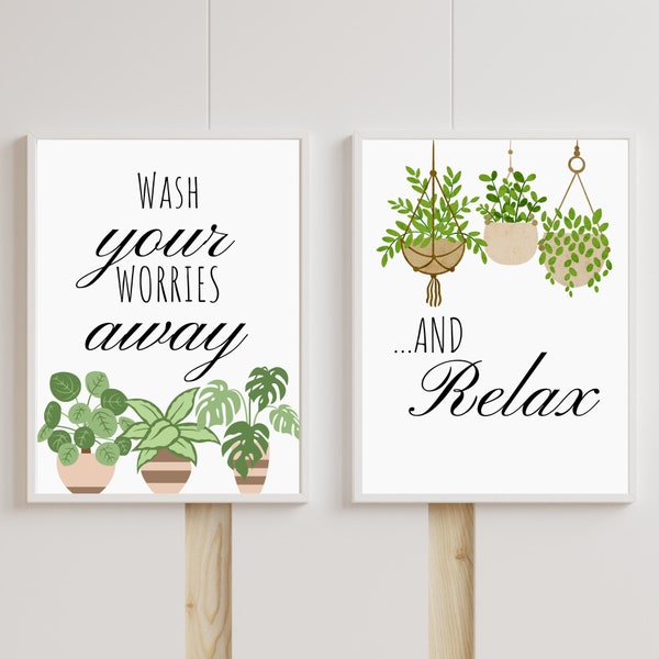 Bathroom Wall Art Set of 2 Wash Your Worries Away Digital Download (PRINTS AVAILABLE For SHIP)