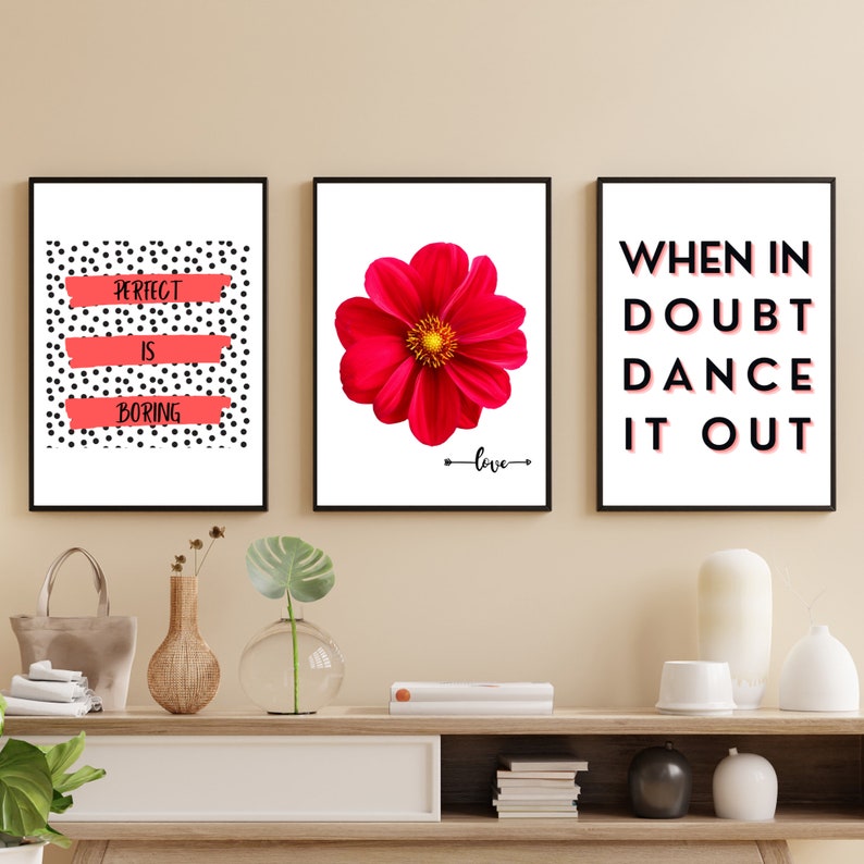 Pretty Girl Pink and Black Wall Art With Perfect is Boring XOXO Digital