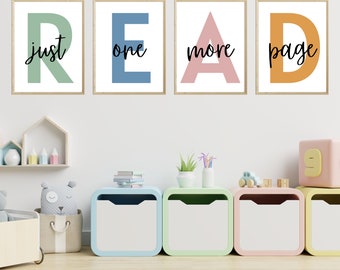READ Just One More Page Wall Art Set of Four Digital Download for Playroom, Toy Room, Nursery or Bedroom Decor (Digital Files Only)