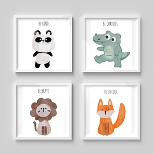 Be Brave Be Kind Be Curious Be Unique Animal Nursery Wall Art FREE SHIPPING