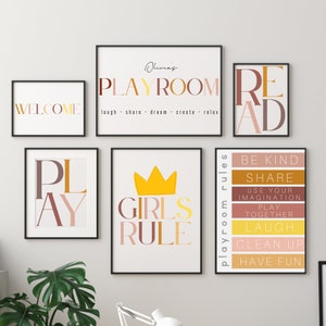 Girl Playroom Wall Art in Bohemian Colors Set of 6 Digital Download (CUSTOM PRINTS AVAILABLE)