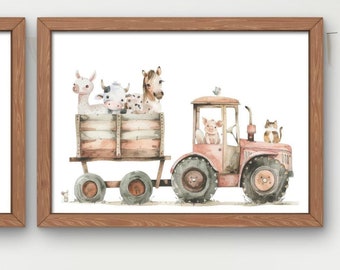 Farm Nursery Prints, Tractor Nursery Decor, Farm Animal Art Prints, New Baby Gift, Farm Decor, Barn Yard Animals, Farm Tractor Prints, Cow