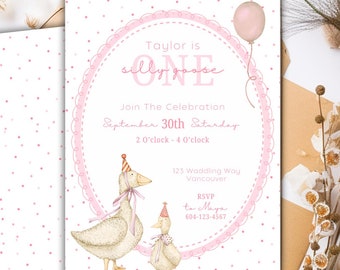 One Silly Goose Birthday Invitation, Goose Invitation, Silly Goose, First Birthday, 1 Lucky Duck Birthday Invite, Duck Party, Duck With Hat