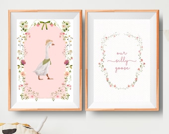 Silly Goose Wall Art, Silly Duck, Silly Duck Nursery Print, Duck Nursery Decor, Goose Nursery Print, Cute Duck With Hat, Pink Nursery Art