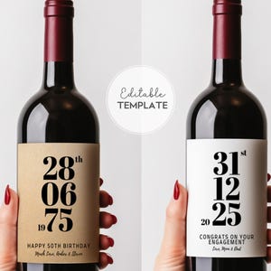 Custom Birthday Wine Labels, Editable Wine Label Template Canva, Printable Wine Label Engagement, Wedding Wine Labels, Wine Lover Gifts