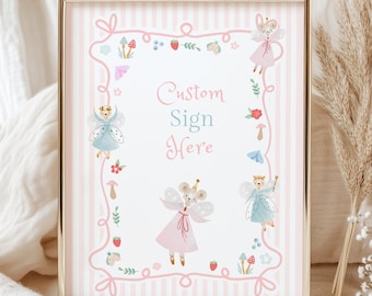Fairy First Birthday Table Signs Custom, Girl 1st Birthday Signs Template Canva, Spring Wildflower Whimsical Fairy Garden Storybook