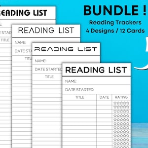 BUNDLE 4 DESIGNS, Printable Library Card, Reading Tracker, Reading List Bookmark, Vintage Library Bookmark, Book Tracker, Futuristic Fonts