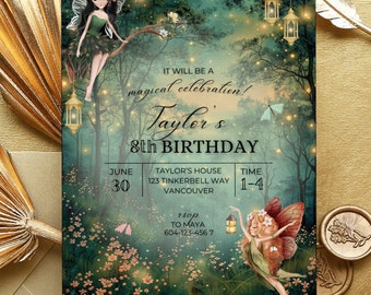 EDITABLE Woodland Fairy Birthday Invitation, Enchanted Forest Birthday Invite, Girls Magical Party, Rustic Woodland Fairy Invite, Canva