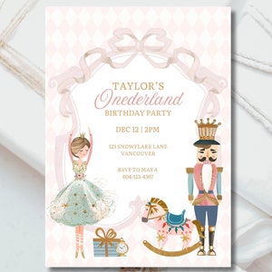 Winter ONEderland Invite, Nutcracker Birthday Invitation, Nutcracker Invite, 1st Birthday Invite, Pink Christmas Birthday, Sugar Plum Fairy