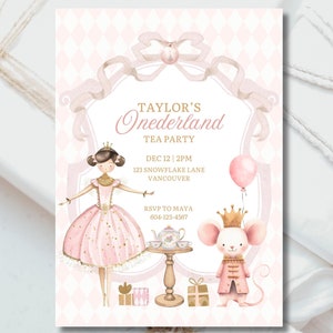 Winter ONEderland Invite, Nutcracker Tea Party Invite,  Nutcracker Invite, Ballet 1st Birthday Invite,  Pink Christmas Tea Party, Mouse King