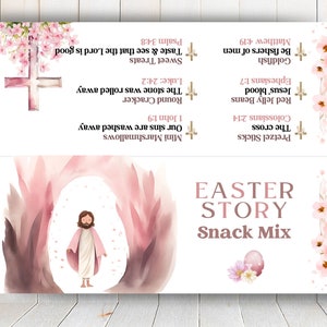EDITIERBARE Oster-Story-Snack-Mix-Printable-Tag-Ostern-Taschendeckel, Osterkorb-Stuffer-Leckerli-Karten, Oster-Partygeschenk, Kirchen-Handout