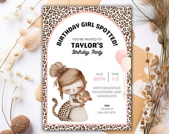 EDITABLE Leopard Birthday Invitation, Wild One Cheetah Birthday Party, Leopard Print Party Decor, Leopard Invite,Cheetah Invitation Template