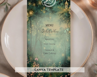 Enchanted Forest Birthday Menu Template Editable Canva, Fairy Party Menu Sign, Magical Woodland Birthday Menu, Printable Fantasy Party Decor
