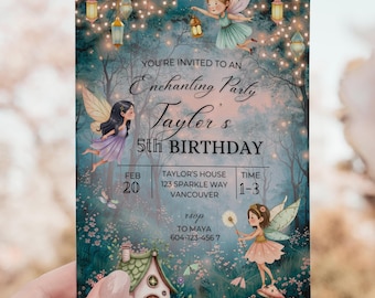 EDITABLE Woodland Fairy Birthday Invitation, Enchanted Forest Birthday Invite, Girls Magical Party, Rustic Woodland Fairy Invite, Canva