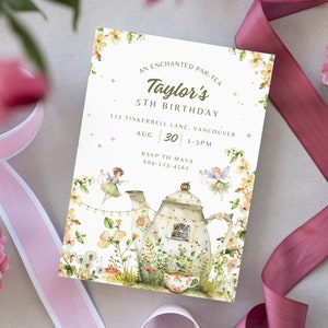 Faire-part fée Par-thé, invitation d'anniversaire fée, modèle d'invitation fée tea party, invitation magique tea party, fête d'anniversaire fée