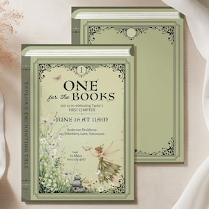Un livre pour le premier anniversaire, faire-parts, livre pour enfants, livre d'histoires sur le thème des contes de fées, fée des bois, anniversaire de fée enchantée