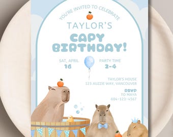 EDITABLE Capybara Birthday Invitation, Capy Birthday Party, Cute Capybara Birthday Invite Template, Capybara Invitation, Kawaii Capybara