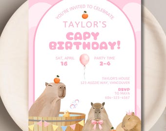EDITABLE Capybara Birthday Invitation, Capy Birthday Party, Cute Capybara Birthday Invite Template, Capybara Invitation, Kawaii Capybara