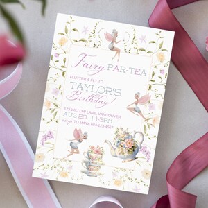 Fairy Par-Tea-uitnodiging, Fairy verjaardagsuitnodiging, Fairy Tea Party uitnodiging sjabloon, uitnodiging Magical Tea Party, Fairy verjaardagsfeestje