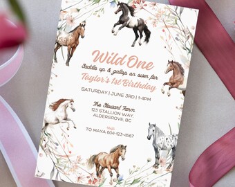 EDITABLE Floral Horse Birthday Invitation Template, Girl Saddle Up Invite, Cowgirl Party Horse Invite, Pink Floral Equestrian Birthday Party