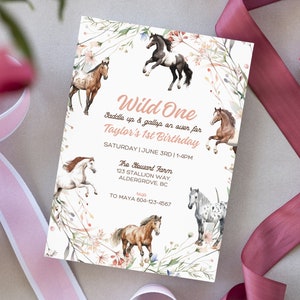 EDITABLE Floral Horse Birthday Invitation Template, Girl Saddle Up Invite, Cowgirl Party Horse Invite, Pink Floral Equestrian Birthday Party, Wildflower Horse Invite, editable canva invitation, canva template, pony party, girl birthday party invite