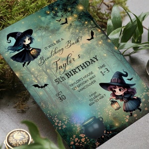 Cute Witch Invitation, Halloween Birthday Costume Party Invite, spooktacular Witch Birthday Invitation, Kids Halloween Witch Invite,Bewitching  hocuspocus,witch cauldron halloween party, witchy party,kids costume party, girls halloween birthday party