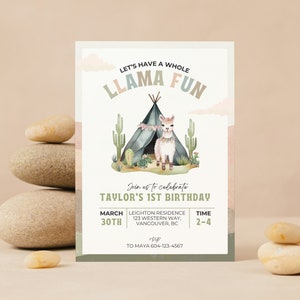 EDITABLE Llama Birthday Invitation, A Whole Llama Fun, Llama Invitation, Cactus Fiesta Invitation, Llama Party Decor, Llama Template Canva