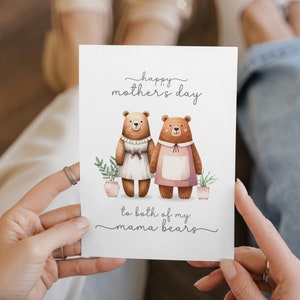 Carte de fête des mères de 2 mamans à imprimer, maman ourse, carte de fête des mères lesbiennes, cadeau fête des mères, carte de voeux pour maman ours, ourse, famille LGBTQ