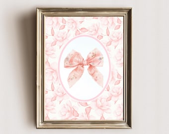 Vintage Nursery Wall Art, Pink Nursery Decor, Grandmillenial Nursery Art, Pink Girls Room, Bow Print, Watercolor Bow Print, Coquette Bow Art
