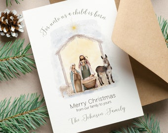 Editable Watercolor Nativity Card Printable, Christmas Card Template, Holy Family, Christmas Nativity, Jesus Christ, LDS Art 5x7 Card