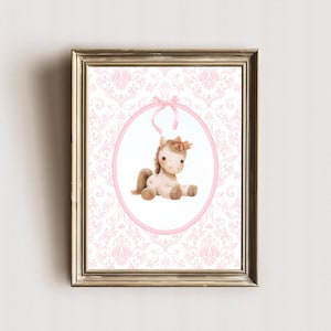 Vintage Horse Nursery Prints, Horse Nursery Decor, Grandmillenial Nursery Art, Pink Girls Room, Watercolor Horse Nursery, Cute Pink Bow