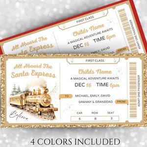 Polar Zugticket-Vorlage, personalisierte Überraschungsgeschenkgutschein, Expresszug-Event-Karte, Weihnachtszugkarte, Weihnachten zum Ausdrucken