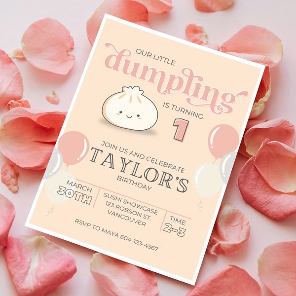 EDITABLE Cute Dumpling Birthday Invitation, First Birthday, Dumpling Invitation, Baby Bao Dumpling Card, Our Little Dumpling Party, Dim Sum