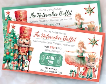 Editable Nutcracker Ticket , Personalized Nutcracker Ballet Surprise Gift Ticket Template, The Nutcracker Ballet Voucher, Christmas Gift