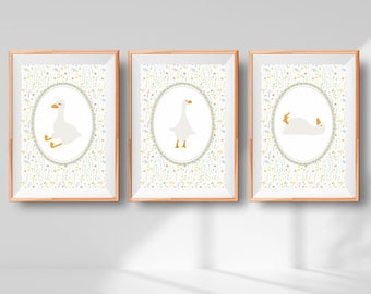 Printable Duck Nursery Print Set, Nursery art, Wildflowers, Duck Nursery Decor, Goose Nursery Print, Duck Pictures for Nursery, Silly Goose