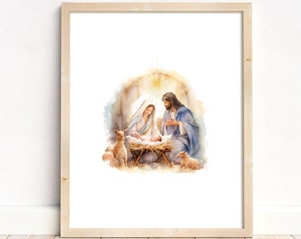Watercolor Nativity, Christmas Printable, Christmas Decor, Holy Family, Christmas Nativity, Jesus Christ, Christian Art, Baby Jesus, LDS Art