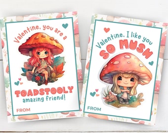 Printable Mushroom Valentine Cards, Kids Valentines, Mushroom Cards for Valentines Day, Funny Valentine, Watercolor Mushroom, Pun Valentine