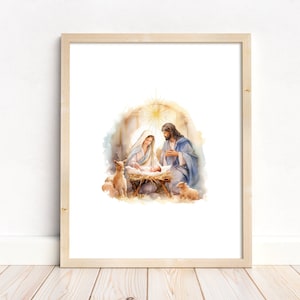 Watercolor Nativity, Christmas Printable, Christmas Decor, Holy Family, Christmas Nativity, Jesus Christ, Christian Art, Baby Jesus, LDS Art