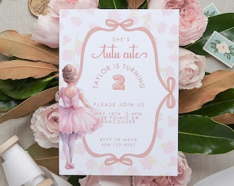 EDITABLE She is Tutu Cute Ballerina Birthday Invitation Template, Ballet Tutu Invite, Girls Second Birthday Party, Ballet Invitation, Pink