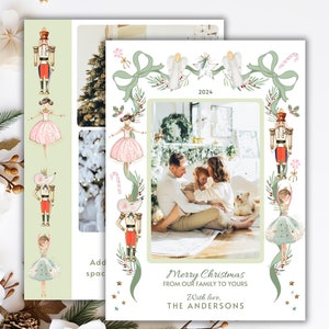 Notenkraker kerst fotokaartsjabloon, vakantie fotokaart afdrukbare, 5 x 7 DIY kerstkaart, notenkraker ballet geschenken, kerstkaart