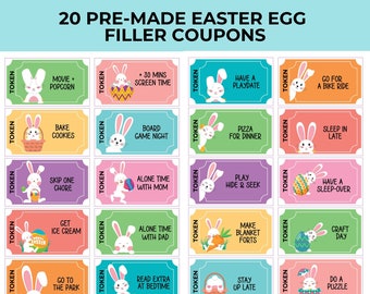 Printable Easter Egg Tokens, Easter Egg Filler Coupons, Easter Coupons for Kids, Easter Basket Filler, Printable Coupons, Easter Voucher