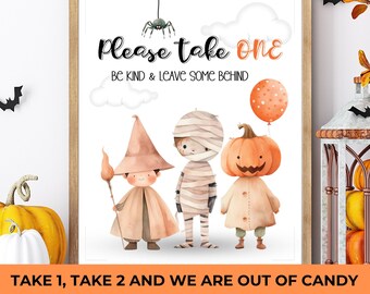 Bitte nehmen Sie ein Zeichen Halloween druckbar, Süßes oder Saures Zeichen, Halloween Candy Zeichen, Party Dekoration, Türschild, Veranda-Schild
