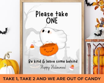 Bitte nehmen Sie ein Zeichen Halloween druckbar, Süßes oder Saures Zeichen, Halloween Candy Zeichen, Party Dekoration, Türschild, Veranda-Schild