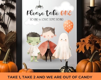 Bitte nehmen Sie ein Zeichen Halloween druckbar, Süßes oder Saures Zeichen, Halloween Candy Zeichen, Party Dekoration, Türschild, Veranda-Schild