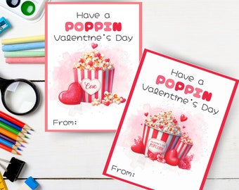 EDITABLE Popcorn Valentine Cards, Poppin Valentines, Popcorn Valentine Cards for Kids, Kids Valentine Card, Cute Valentine Popcorn Printable