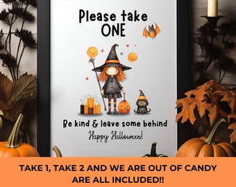 Bitte nehmen Sie ein Zeichen Halloween druckbar, Süßes oder Saures Zeichen, Halloween Candy Zeichen, Party Dekoration, Türschild, Veranda-Schild