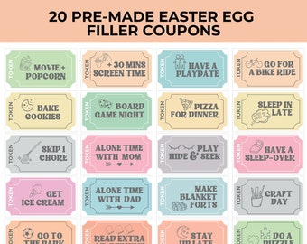 Printable Easter Egg Tokens, Easter Egg Filler Coupons, Easter Coupons for Kids, Easter Basket Filler, Printable Coupons, Voucher,